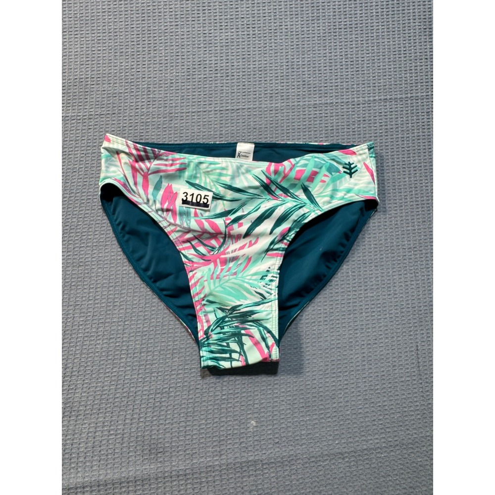 Coolibar Medley Swim Bottom Womens Small Teal Pink Tropical Palm Print 03301